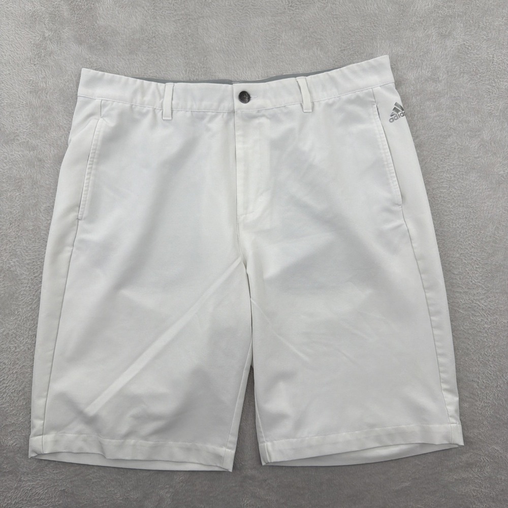 Adidas Climate Mens 3striped Flat Front Golf Performance Wear Shorts 36 White